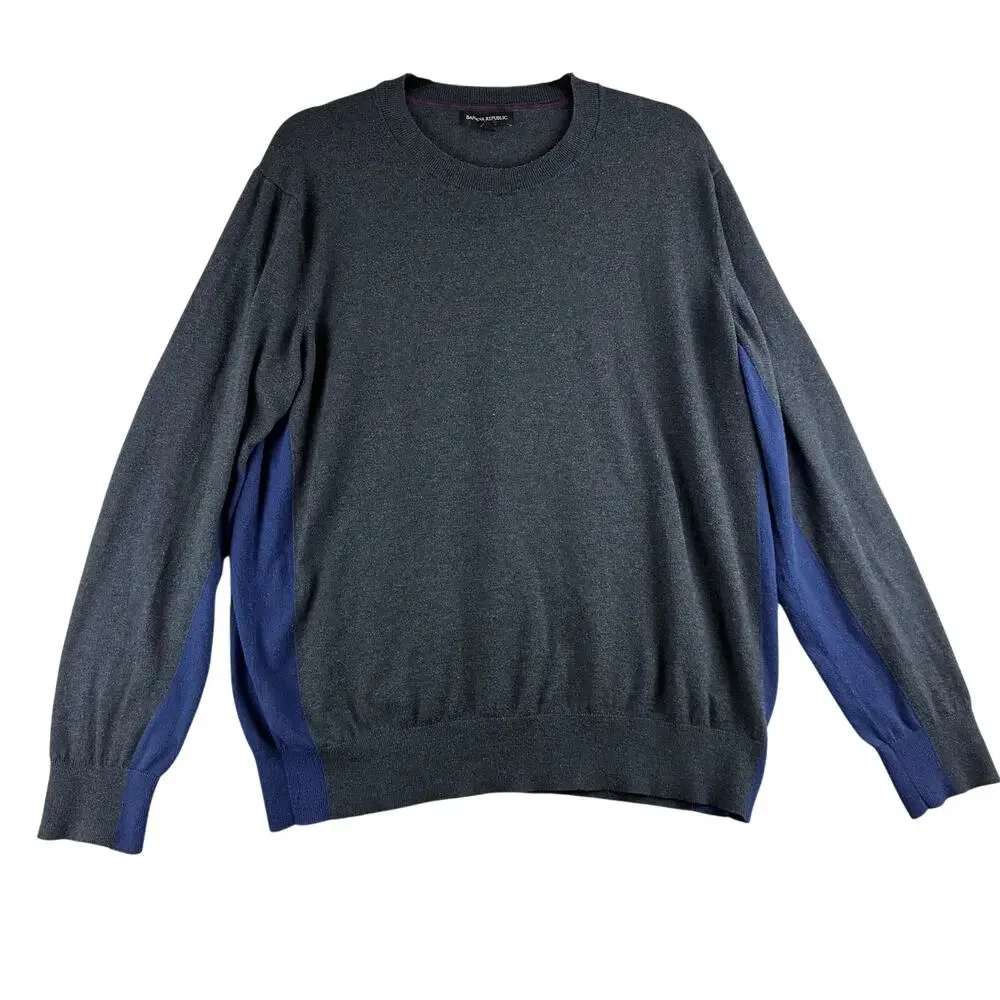 Banana Republic Crewneck Sweater Men's XL Grey Blue Pima Cotton Cashmere Blend